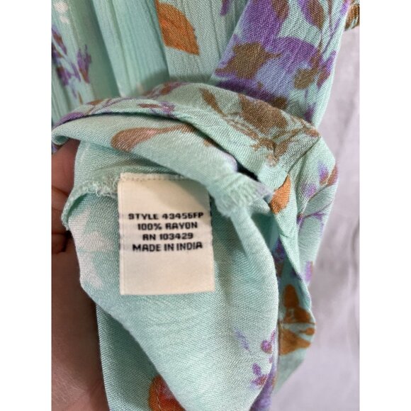 Caffe Marrakesh Women's Medium Teal Floral Rayon Blouse - Picture 3 of 7